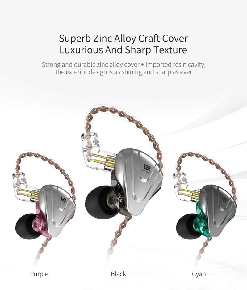 in-Ear Monitors,　KZ ZSX 1DD+5BA Hybrid HiFi Stereo Noise Isolating Sport IEM Earphones/Earbuds/Headphones with Detachable Cable (Without MIC, Cyan) Without MIC