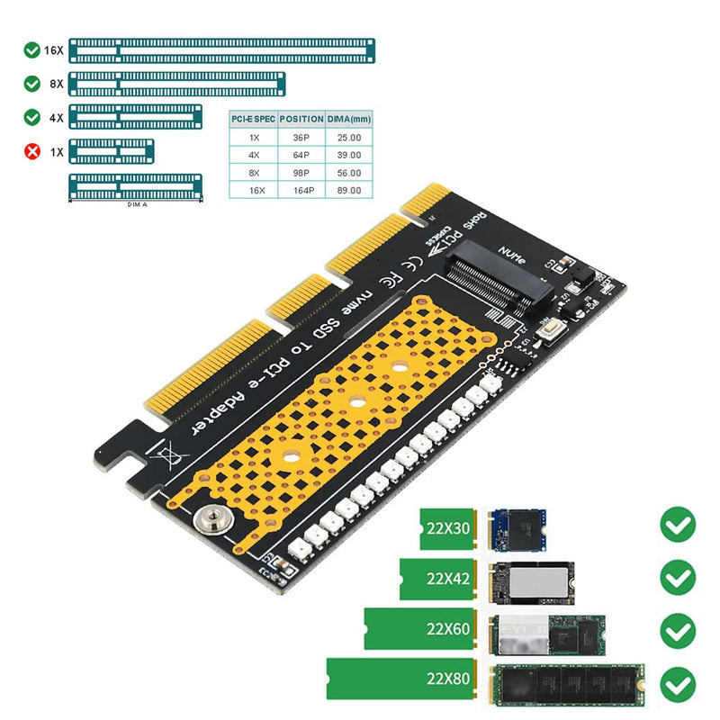 HLT M.2 nvme SSD to PCI-E 4X/8X/16X Adapter with 3528 Colorful Flash LED