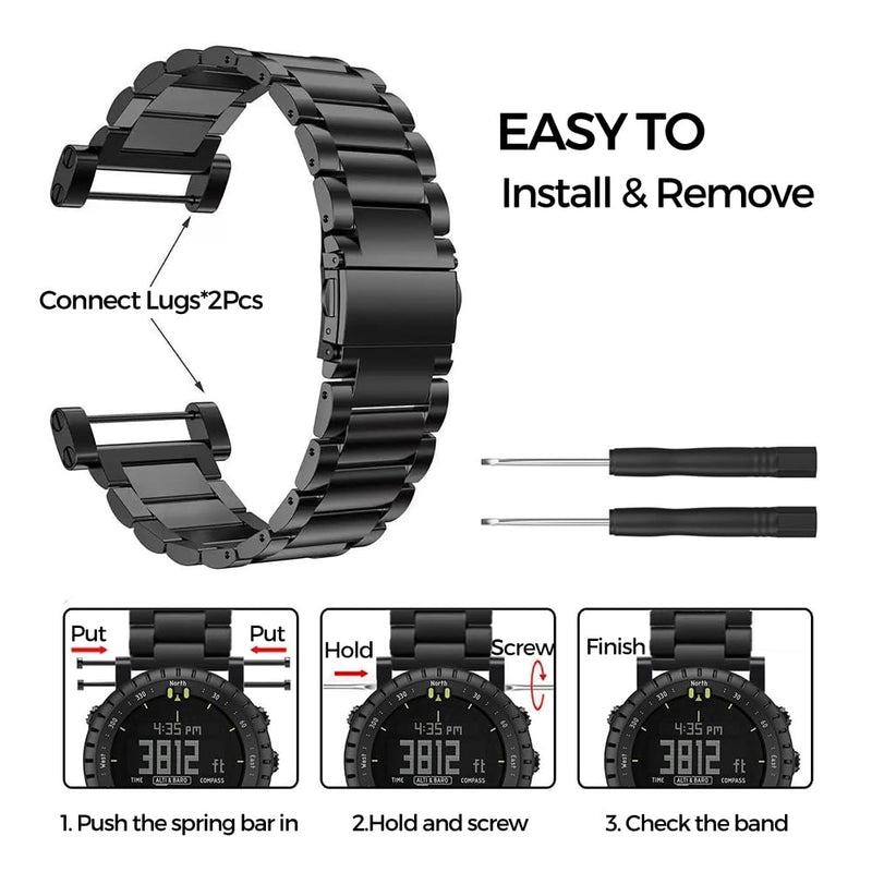 Rugged Titanium Watch Metal Band Strap Replacement for Suunto Core | 40% Lighter than Steel,Hypoallergenic,Corrosion Resistant,Durable,Fits wrist 5.9"-8.6",Length Adjustable,Secure Clasp,for Men black 24mm