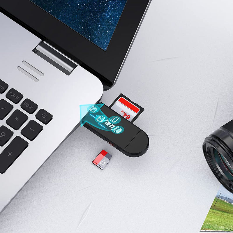 Vanja SD Card to USB Adapter, 3-in-1 USB-C USB-A Micro USB SD Card Reader,Trail Camera Memory Card Reader for PC/Laptop/Phone/Tablet, for SD SDXC SDHC MMC RS-MMC microSDXC microSD microSDHC UHS-I Card Black