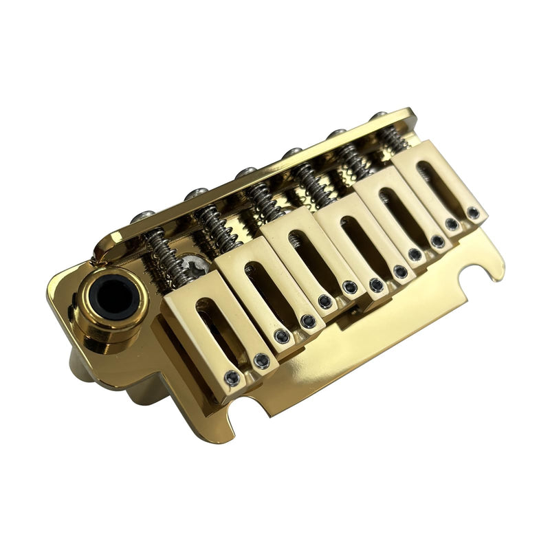 [AUSTRALIA] - 10.5mm Electric Guitar Bridge with Zinc Alloy Saddles Brass Block 2 Point Tremolo Bridge Compatible with Strat St 6 String Electric Guitar Replacement Parts（Glossy Gold） 