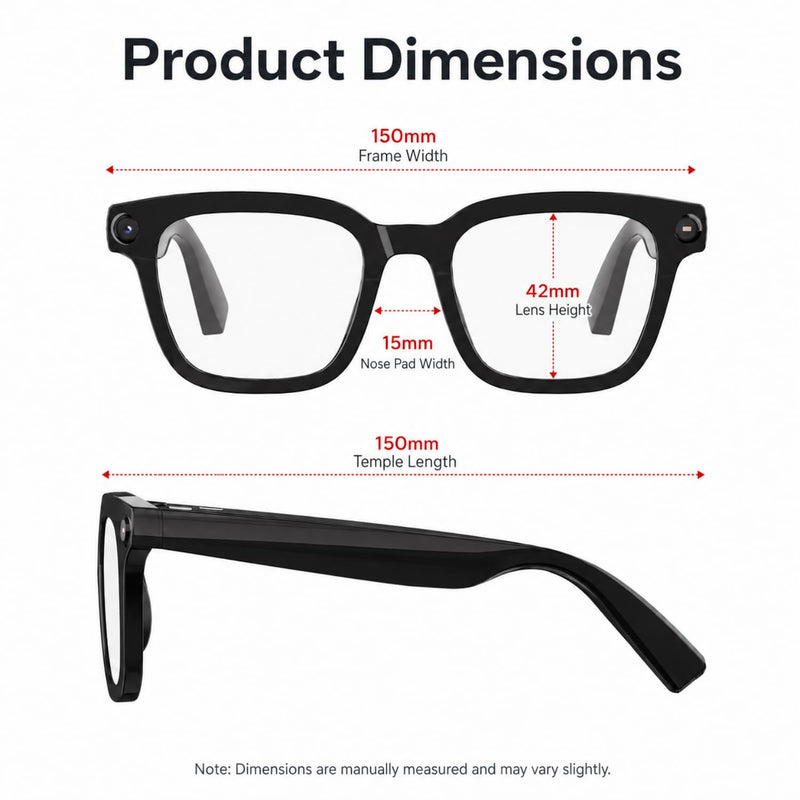 AI Smart Glasses with 8MP HD Camera, AI Translation, Bluetooth 5.3 | 1200P Video Recording with EIS, 139+ Languages Translation, Photochromic Lenses, Object Recognition, Open-Ear Bluetooth Audio Black