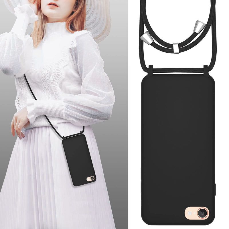UEEBAI Crossbody Lanyard Phone case for iPhone SE 2022 5G/iPhone 7/iPhone 8/iPhone SE 2020, Silicone Phone Cover with Adjustable Necklace Strap Shockproof Cover Case for iPhone SE3/SE2 - Black iPhone SE3 5G/iPhone 7/iPhone 8/iPhone SE2