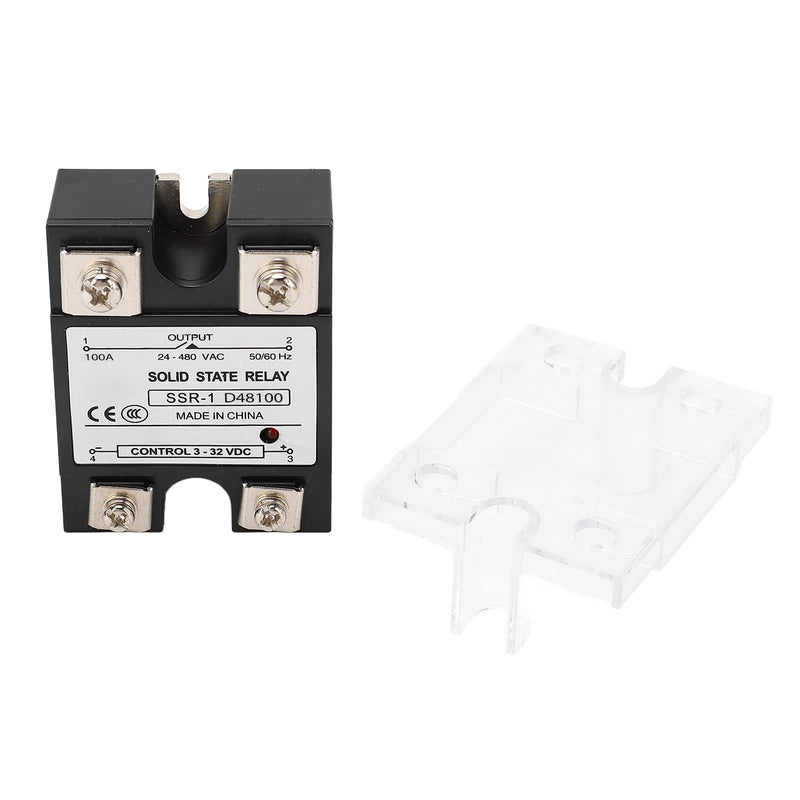 Solid State Relay Module, SSR-1 D48100 100A Solid State Relay DC Control 24-480VAC DC-AC with Plastic Cover for Automation Devices
