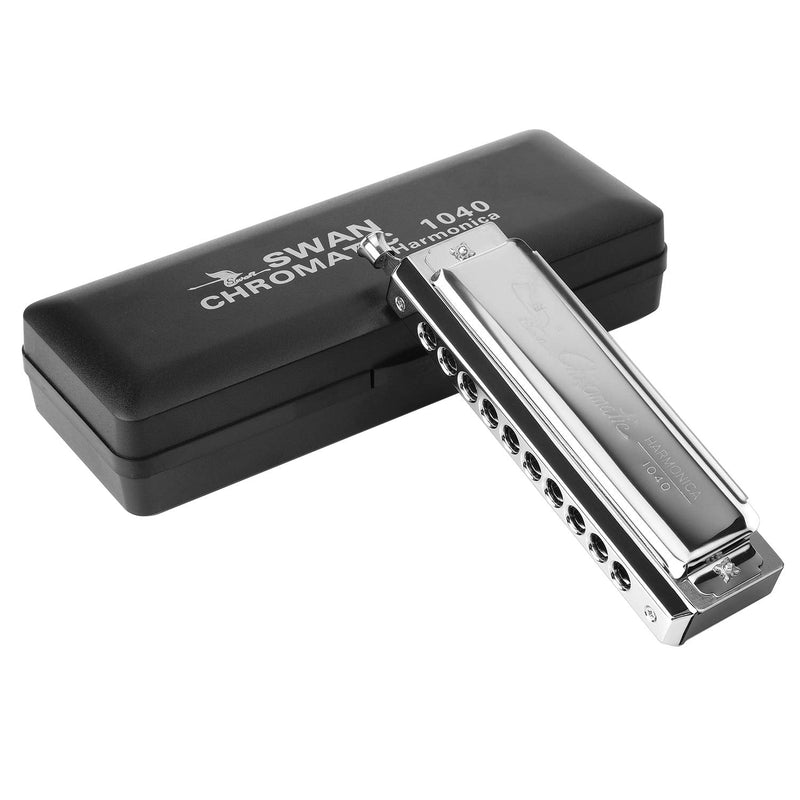 [AUSTRALIA] - Chromatic Harmonica Key of C 10 Hole 40 Tone with Case for Professional Player Adult Beginner Students, Excellent Gift for Music Fan - Silver Best Music Gift 