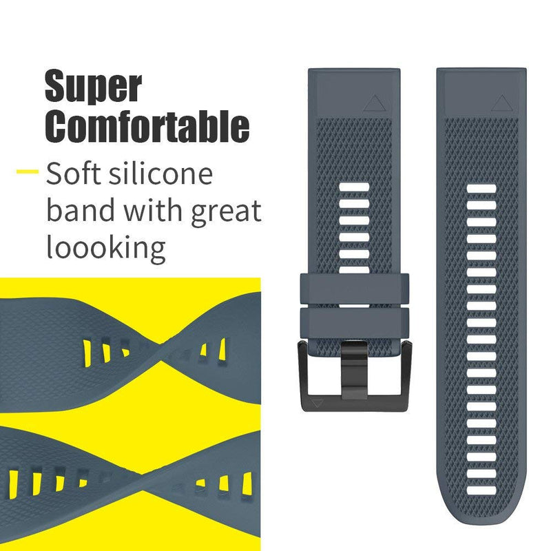 NotoCity Compatible Fenix 5X Band 26mm Width Soft Silicone Watch Strap for Fenix 8 Pro 47mm/8 51mm/Fenix 6X/Fenix 7X/Fenix 5X Plus/Fenix 6X Pro/Fenix 3/Fenix 3 HR/Tactix/Descent MK1/D2 Delta PX-6pcs Red+Slate+Black+Orange+White+Green