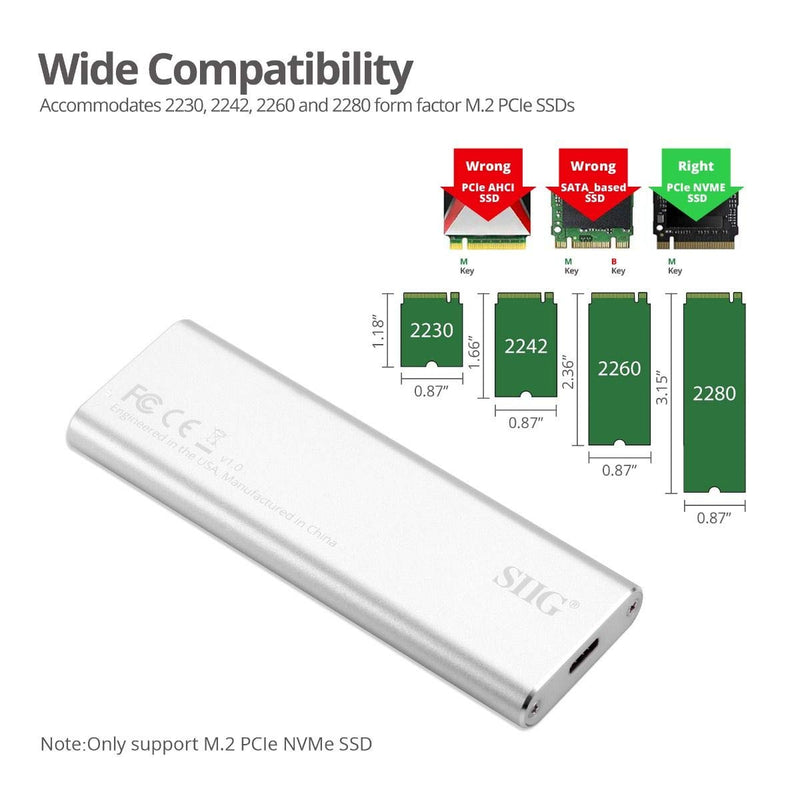 SIIG USB C Nvme SSD Portable Enclosure, 10Gbps USB 3.1 Gen 2 to NVMe SSD, M.2 PCIe Nvme SSD Adapter Enclosure - Support Windows/Mac OS (JU-SA0W11-S1)