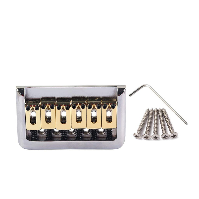 Electric Guitar Bridge Fixed Hardtail Bridge with Brass Saddle for Electric Guitar Replacement Part Chrome Silver+Brass Saddle