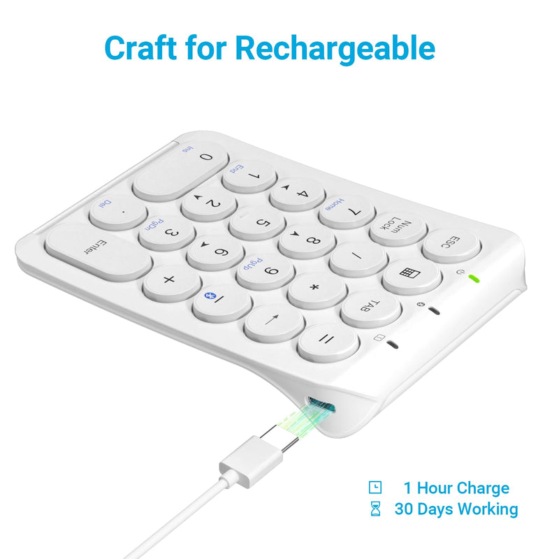 [AUSTRALIA] - iClever Number Pad, KP08 Bluetooth Number Pad, Ultra Slim and Lightweight, USB-C Charge, Number Pad for Laptop, iPad, Mac, iMac, Tablet, PC Desktop 