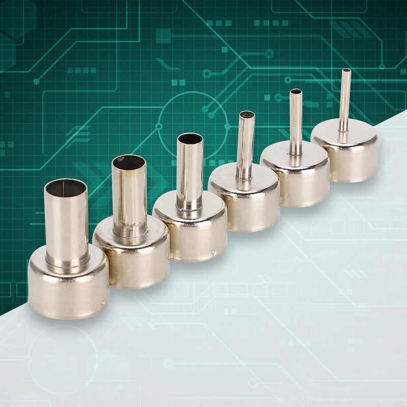 6pcs Hot Air Gun Nozzle 858 Heat Gun SMD Rework Station Accessory 3/4/5/8/10/12mm,Hot Air Gun Nozzle Satisfy Various Soldering and Repair Requirement.