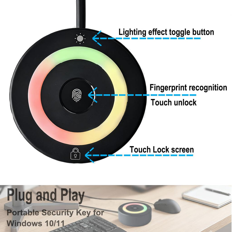 USB Fingerprint Reader Fingerprint for Windows10/11, Tap and Go with 360° Touch with 5ft Extension Cable-Windows Password Free Operation Windows Hello Automatic Driver Installation