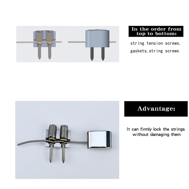 [AUSTRALIA] - Zinc Alloy Bass Bridge String Locks Individual Locking String Retainer Clamps Electric Bass Guitar String Locking Nut for 6-String Headless Electric Bass Replacement Parts Chrome 6 Piece 