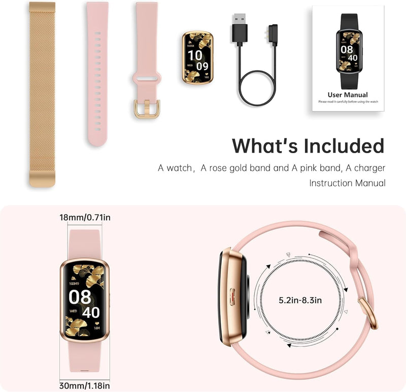 Health Fitness Tracker, Smart Watch with 24/7 Heart Rate, Activity Tracker with Blood Pressure and Blood Oxygen Monitor, 120 Sport Mode Waterproof Sleep Tracker for Women Men Pink Gold