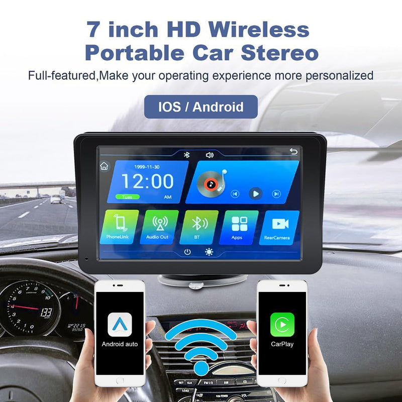 [AUSTRALIA] - 7'' Wireless CarPlay CarPlay Screen for Car, Apple CarPlay & Android Auto, Portable HD Touch Screen Car Stereo with Bluetooth, Navigation, Voice Control, GPS Navigation, FM 
