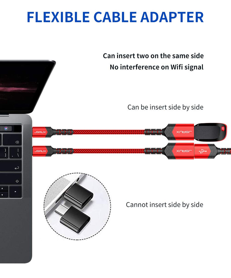 USB C to USB Adapter, JSAUX [0.5ft 2 Pack] Type C 3.0 OTG Cable On The Go Type C Male to USB A Female Adapter Compatible with MacBook Pro 2018 2017,Samsung Galaxy S20 S20+ Ultra S8 S9 Note 10 -Red Red