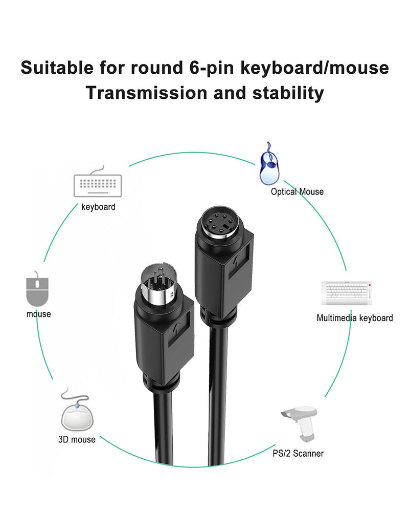 [AUSTRALIA] - PS/2 Cable 6ft - Shielded Mini DIN 6-Pin Male to Male for PC Mouse & Keyboard - Black (PS/2 M/M 6FT 2M) 