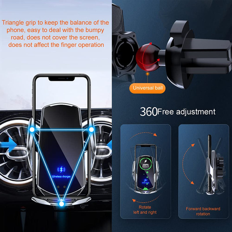 Q3 Smart Sensor Car Phone Wireless Charger,15W Qi Fast Charging Auto-Clamping Car Holder, Air Vent Phone Holder，for iPhone17/16/15/14/13/12series,and All Qi Enable Android Cellphone (Q3-Black) Q3-Black