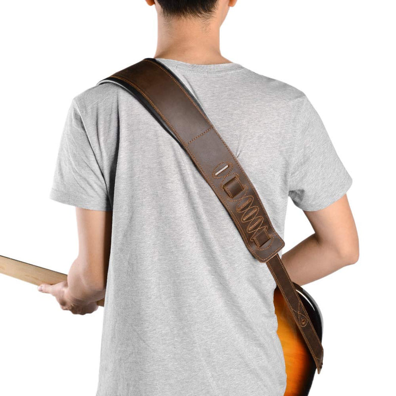 BestSounds Guitar Strap Leather 3 Inch Wide Full Grain Padded Soft Leather Strap for Acoustic, Electric and Bass Guitars Whiskey Brown