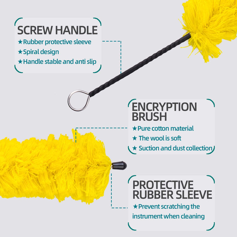 Flute Cleaning Kit Include 1pc Cotton Cleaning Brush, Flute Swab, Double-End Dust Brush,Flute Cleaning Rod, Screwdriver for Flute Repairing,Cork Grease, a Pair Cotton Gloves, 2pcs Flute Cleaning Cloth yellow