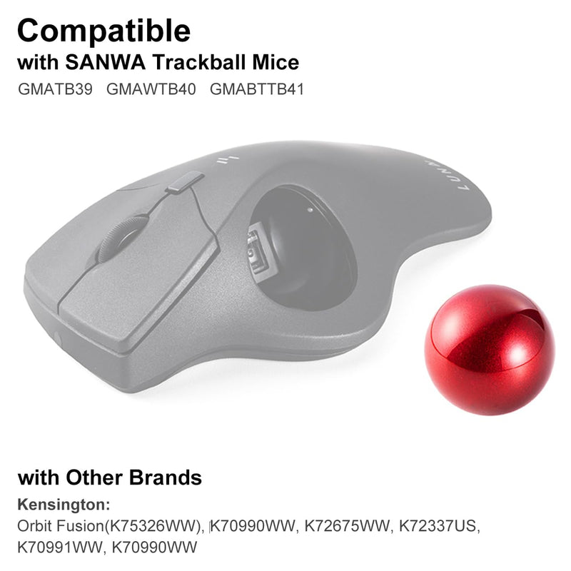 SANWA 2PCS 40mm/1.57in Trackball Replacement Ball for GMAWTB40, GMABTTB41, GMATB39, Kensington Orbit Fusion, and Other Compatible Trackball Mice, Glossy Red + Greenk