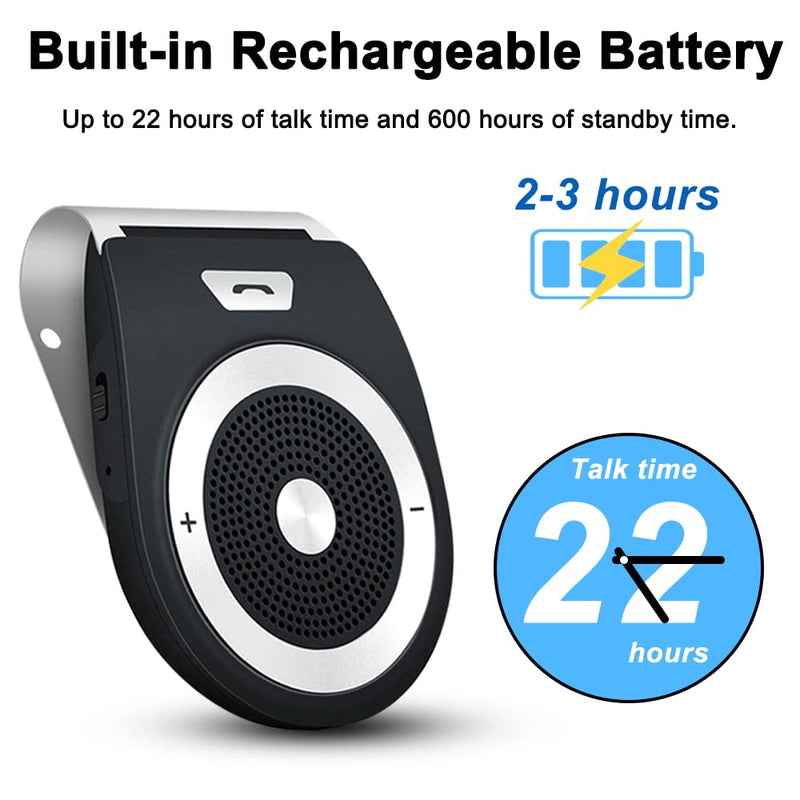 Bluetooth Hands Free Cell Phone Car Kit, Motion Auto On, Wireless in-Car Speakerphone for Handsfree Talking, Voice Guidance, Support Siri Google Assistant Car Handsfree Speaker with Visor Clip