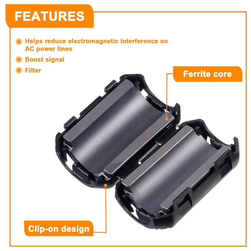 5 Values 28 Pcs Black Clip-on Ferrite Ring Core RFI EMI Noise Suppressor Cable Clip for 3.5mm 5mm 7mm 9mm 13mm Diameter Cable HR- CORE-28P