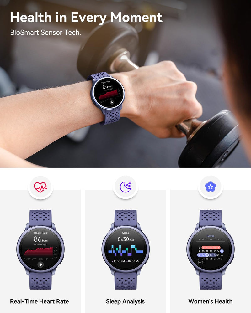 Quican Smart Watch for Women & Men, Compatible with iPhone & Android | 1.27" Fitness Tracker with Bluetooth Calling, AMOLED Display, Heart Rate & Sleep Tracking, 2 Bands, Perfect Smart Gift