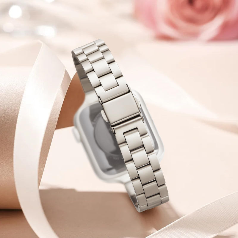 Thin Band Compatible with Apple Watch 42mm 44mm 45mm 49mm, Premium Stainless Steel Metal Replacement Adjustable Wristband Strap for iWatch Ultra SE Series 8/7/6/5/4/3/2/1 Women Men(2 Pack)