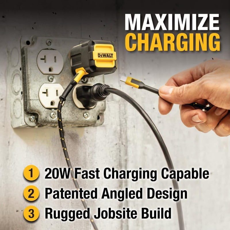 DEWALT Heavy Duty NeverBlock 20W Type C Charger & 6ft USB C Cable | 20W Type C Fast Charger and Heavy Duty 6ft USB C Cable, Complete Charging Solution