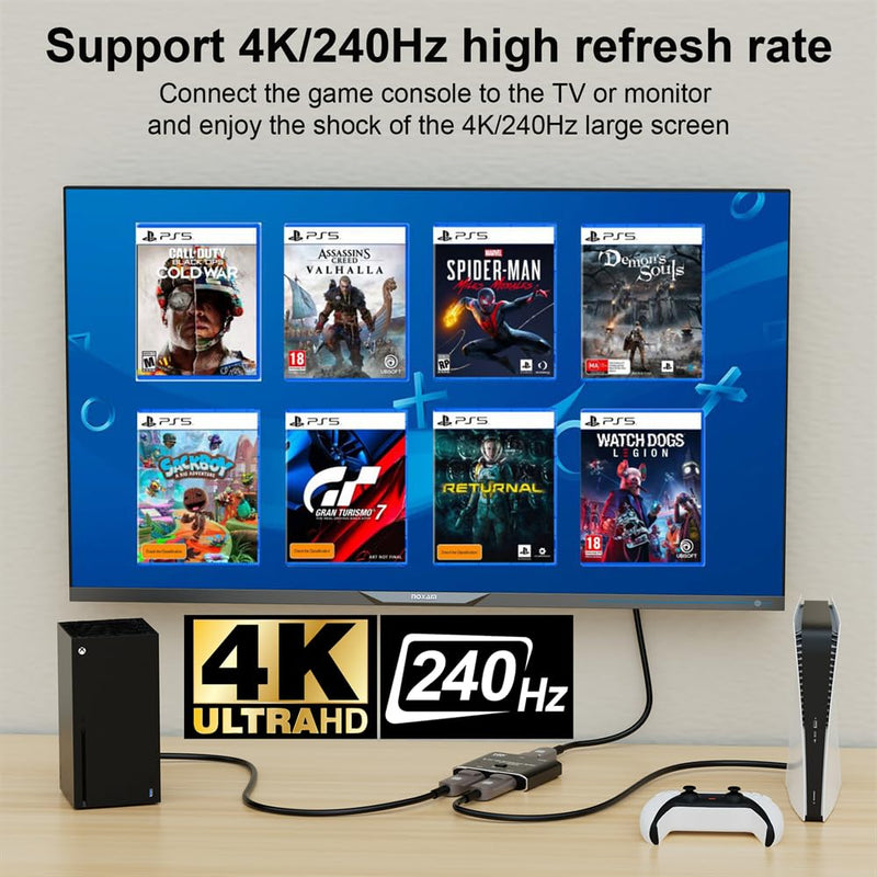 NFHK DP DisplayPort 2.0 Bi-Direction 2x1 Switch Splitter Selector Hub Support HDCP SST Extended 16K@60hz 4K@240hz Convertor DP 2x1 Switch