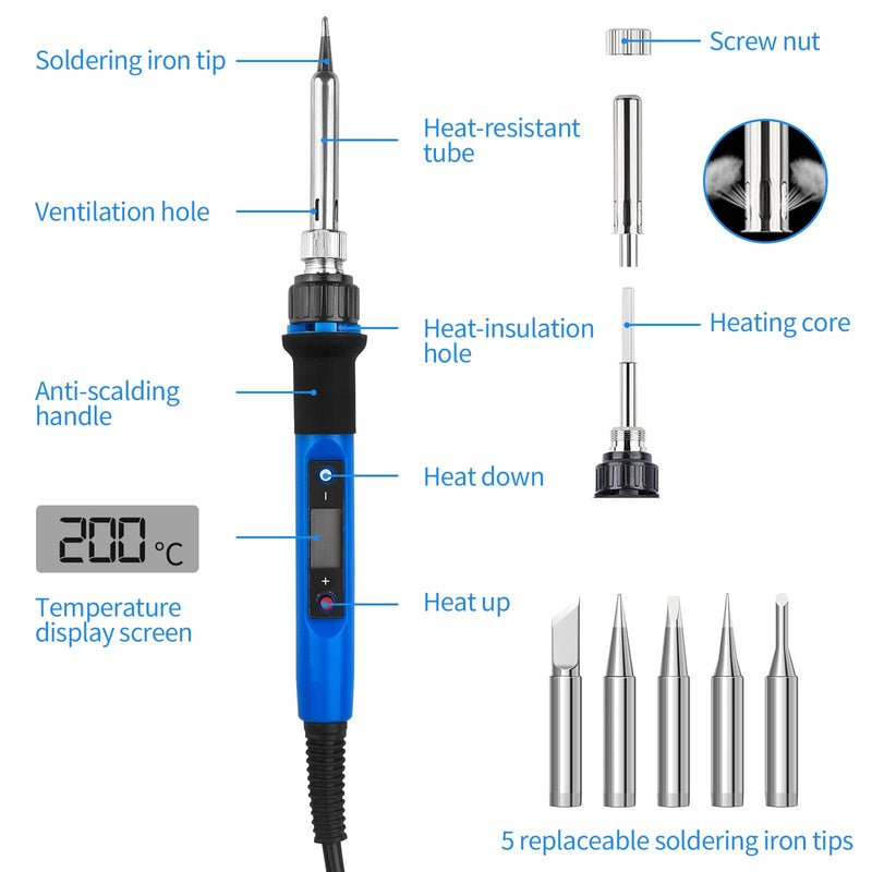 WinGluge 80 W Soldering Iron Set, Soldering Station with Temperature Adjustable 180-480 °C, Soldering Set with Soldering Wire, Soldering Iron Kit with LED Screen and 5 Soldering Tips for Hot Cutting