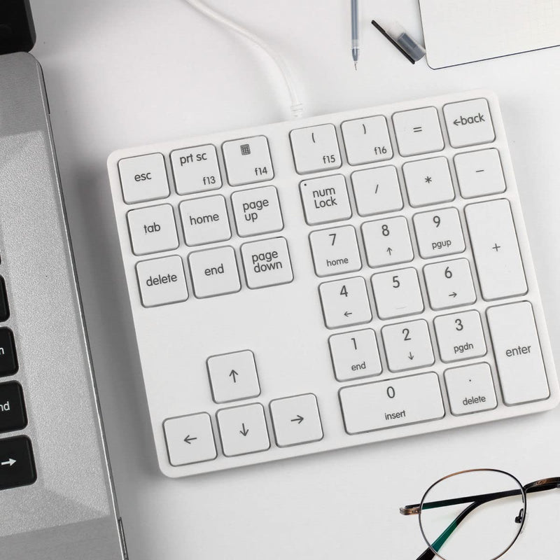 Merdia Numeric Keypad Wired Numpad 34 Keys External Mini Slim Keyboard Magicforce for Financial Cashier Securities-White White
