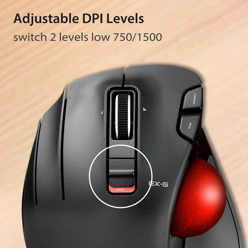 ELECOM EX-G Left Handed Trackball Mouse, 2.4 GHz USB Wireless, Ergonomic, Thumb Control, Tracking Roller Ball, 6 Programmable Buttons, Tilt Scroll Wireless_RedBall