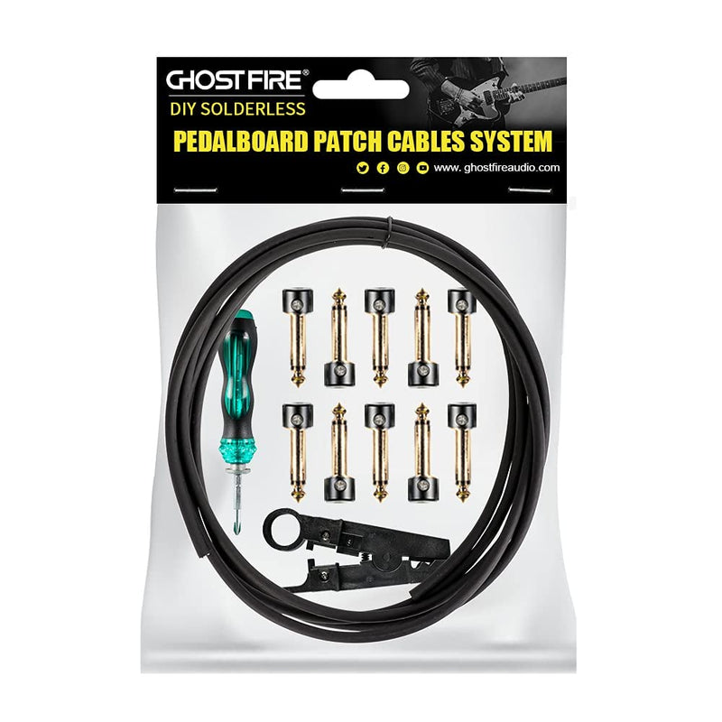 GHOSTFIRE Solderless Pedalboard Cable Kit, 6.5ft Cable & 10 Nickel Plated Copper Tip Connectors for Guitar Effects & Pedal Board, DIY Custom Patch Cables with Cutter, Bolt Driver (SP-02) SP-02