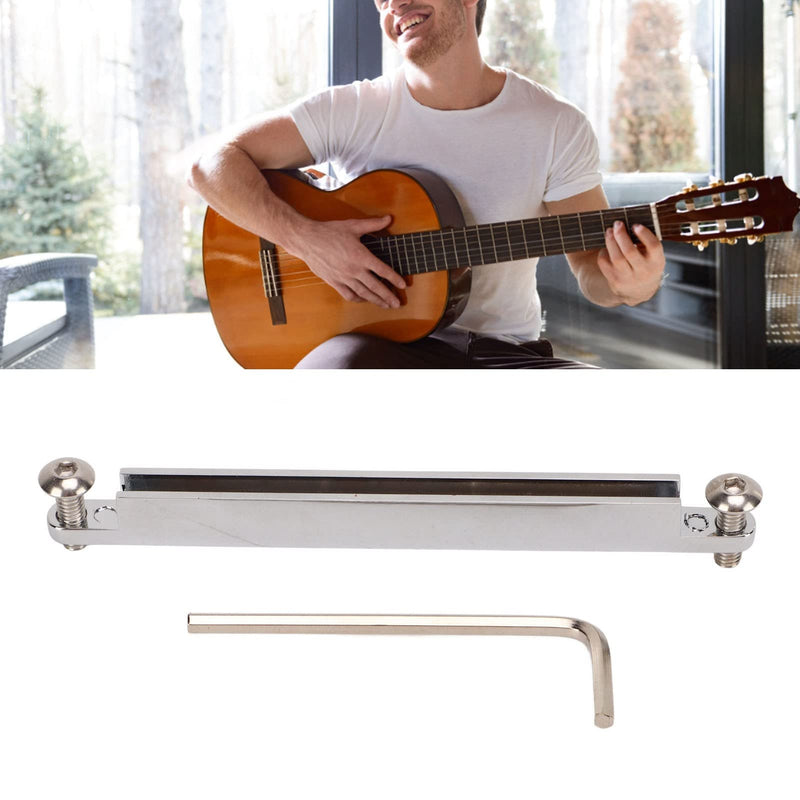 Guitar Nut Saddle Set with Shaft Wrench, 82mm Silver Metal Adjustable Acoustic Guitar Bridge Saddle for Replacement Repairing