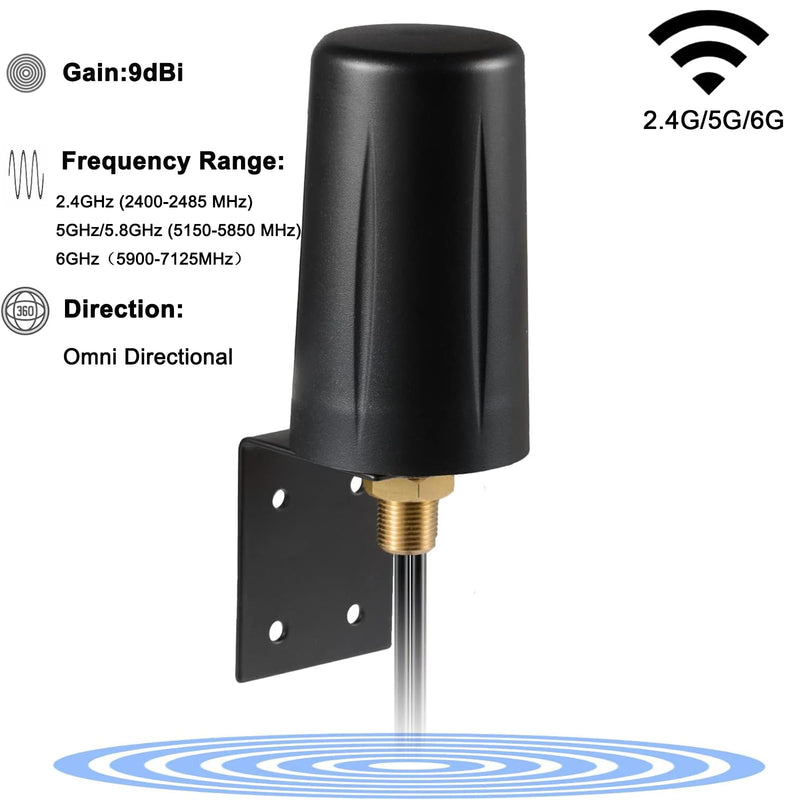 9dBi WiFi 6 6E Tri-Band 2.4GHz + 5 GHz + 6GHz Wall Mount Antenna for WiFi 6 6E Router Hotspot PC Desktop Computer PCI-E Network Card Reolink Security Camera Signal Booster