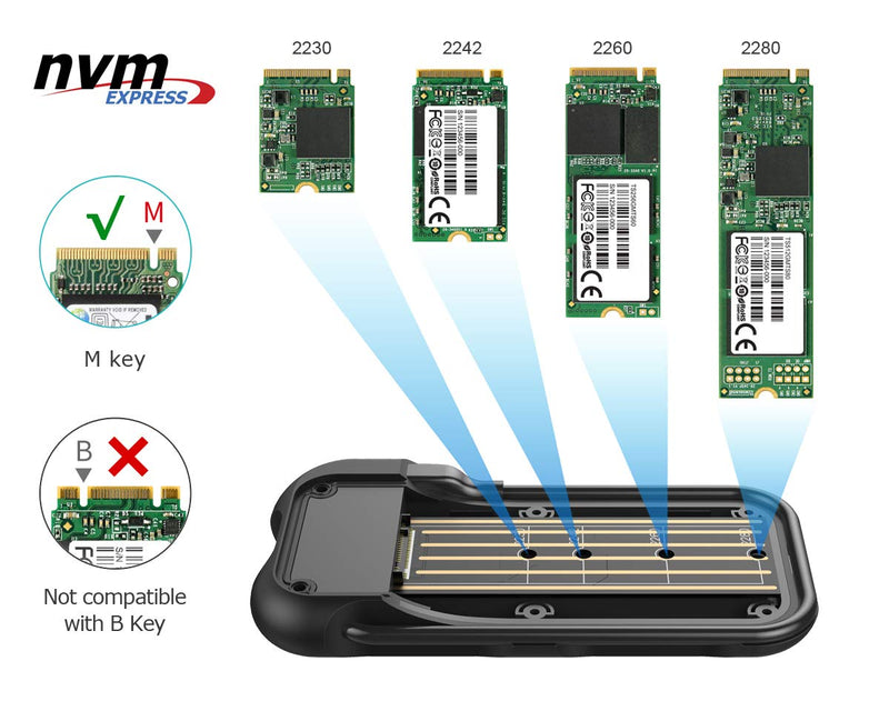 ineo M.2 NVMe (PCIe) USB 3.2 Gen 2 Type-C Rugged Waterproof Shockproof Aluminum Cover SSD Enclosure [C2594-NVMe]