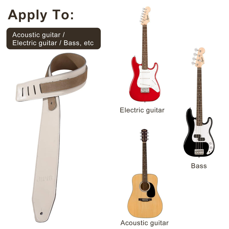 [AUSTRALIA] - Genuine Cowhide Leather Guitar Strap Soft Durable Guitar Strap for Acoustic Electric Guitar&Bass Adjustable Strap Jipis 014-white 