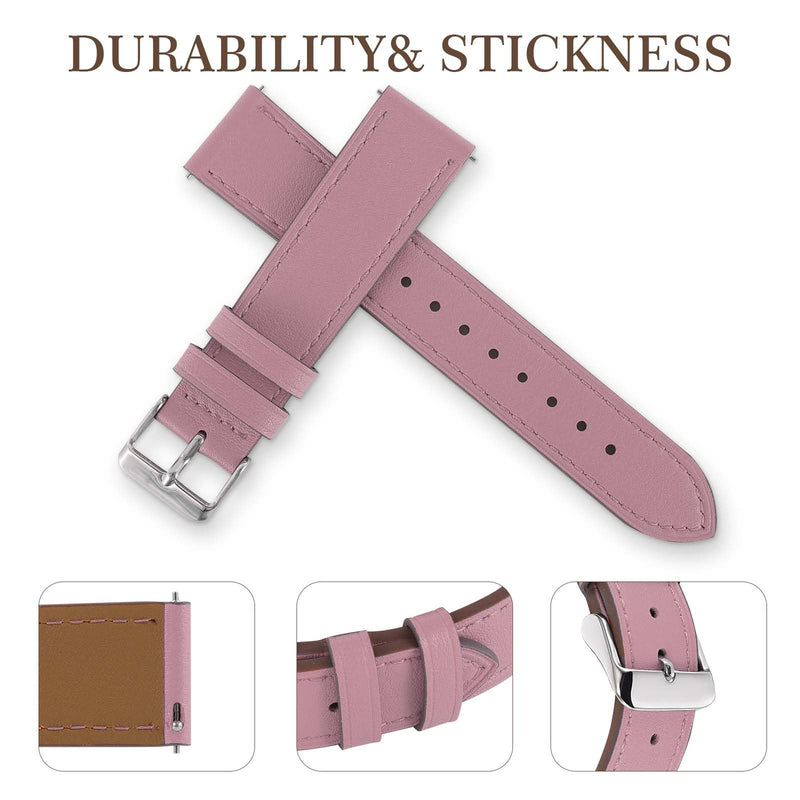 2 Pack Leather Watch Bands(Deeppink and Pink) Compatible with Samsung Watch 3 45mm, Galaxy 46mm, Gear S3 Frontier, Quick Release Wear-resistant Leather Watch Straps Replacement Band for Women Men