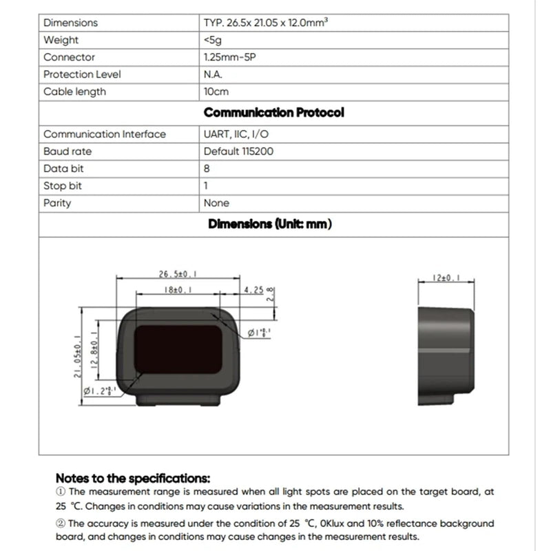 youyeetoo TF-Nova Lidar Sensor - 0.1~7 Metres, 100Hz, 5g, 100Klux, Small Linear Dot Laser Radar, 5V UART IIC I/O Interface