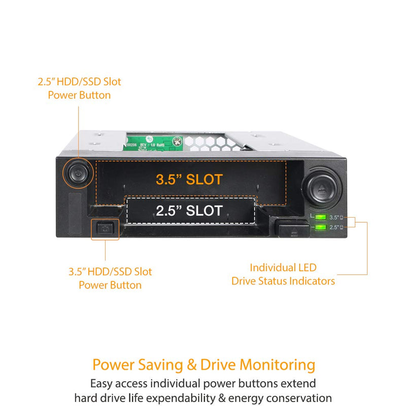 ICY DOCK 2.5" & 3.5" SATA HDD/SSD Hot Swap Mobile / Caddy / Docking for External 5.25" Bay | DuoSwap MB971SP-B