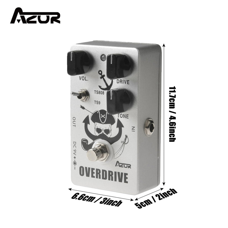 AZOR Overdrive Guitar Pedal Vintage Overdrive Effects，TS808 or TS9 Switch All-Metal Effect Pedal with True Bypass