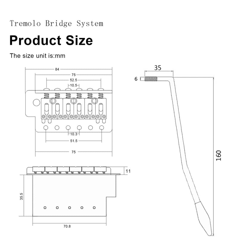 SAPHUE 52.5mm Guitar Stratocaster Tremolo Bridge Set for Fender Strat Squier Electric Guitar Replacement Black