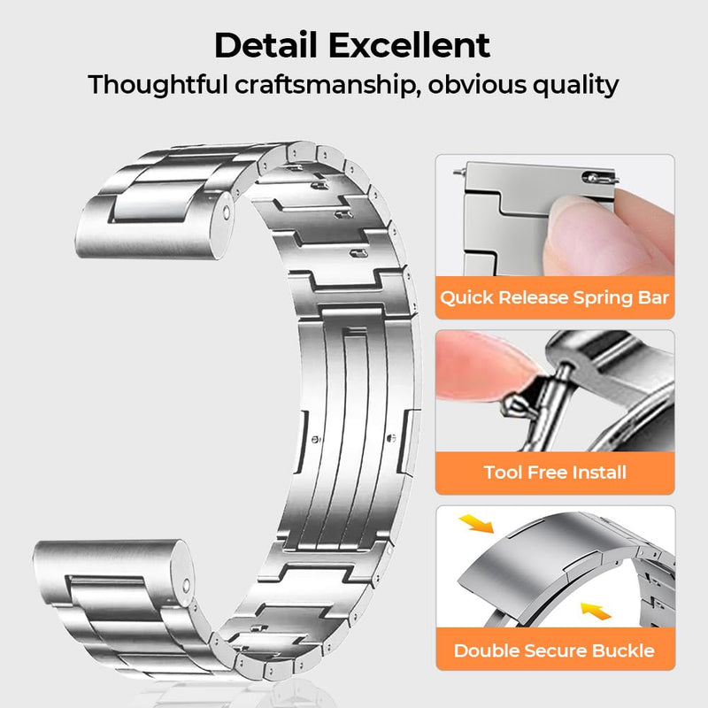 No Tool Titanium Quick Release Band 20mm 22mm for Galaxy/Garmin | Metal Watch Strap for Samsung Watch 7/6/5/4/3,Garmin Vivoactive 4S/Vivomove 3S/Venu 2S, Huawei | Lightweight,Skin-Friendly titanium grey