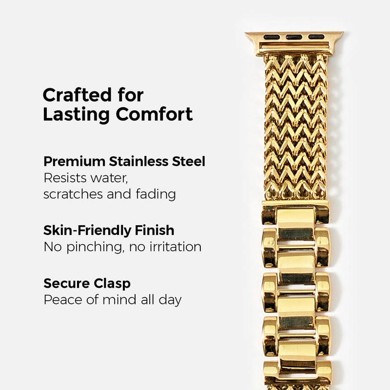 Compatible Apple Watch Band for Women, Stainless Steel- Fits Most Wrists | Series 1-11, SE and Ultra- iWatch Replacement Strap, Easy Resizing- No Tool Needed- Metal Fashion Watch Band Mermaid Gold 38MM / 40MM/ 41MM / (Series 10& 11 - 42 MM)
