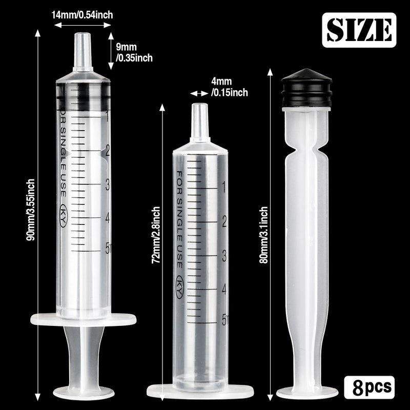 Syringe 5 ml, Pack of 8 Plastic Syringe, Plastic Syringe, Dosing Syringe, Reusable Liquid Syringe for Liquid Measurement and Dispensing, Animal Feeding, Plant Watering