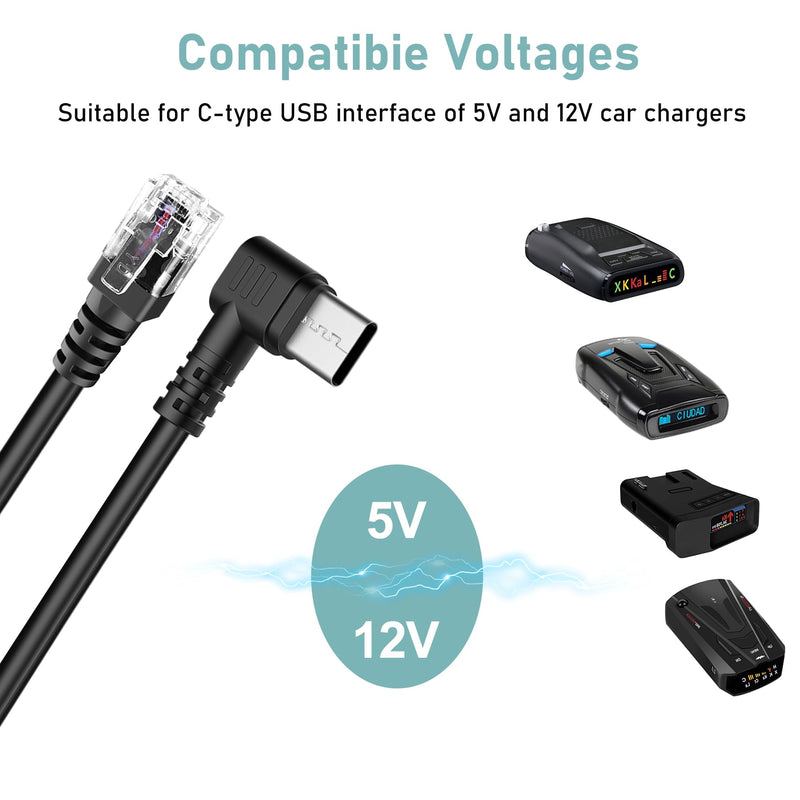 [AUSTRALIA] - Radar Detector Cable,USB-C to RJ11 Plug Cable,use for Uniden R1 R3 R7 Beltronics Cobra Whistler Escort MAX360 Passport 9500i Radenso XP etc Replacement Radar Detector Cable 9.84ft RJ11-9.84FT 