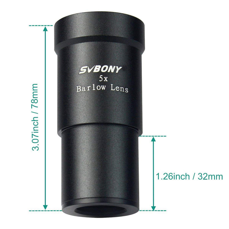 SVBONY Telescope Barlow Lens, 1.25 Inch Telescope Accessory, Fully Multi Coated Broadband Green Film Barlow Lens 5X for Telescope Eyepiece