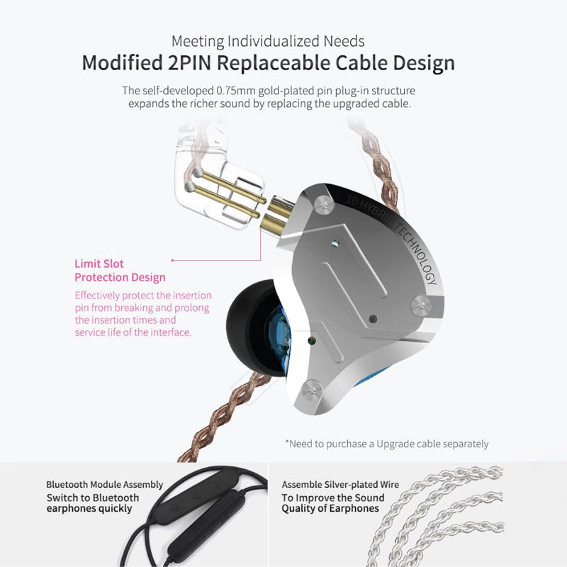 KZ ZS10 Pro in Ear Monitor Earphone, 5 Hybrid Dynamic Driver Balanced Armature Earbuds Stereo Sound Comfortable Noise Isolation Earphone with Leatherette Case (Without Mic, Stone Black) KZ ZS10 Pro without Mic