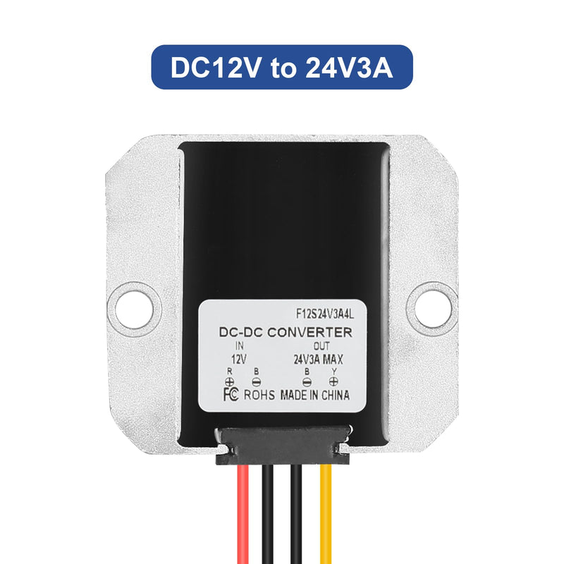 Uadme DC-DC Voltage Converter 12V to 24V 3A Waterproof Boost Converter for Golf Carts, Electric Vehicles & DIY Projects
